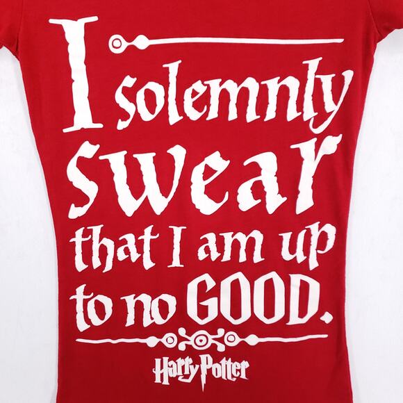 Harry Potter T Shirt Womens Extra Small Red White Marauders Map Oath V Neck Tee - Picture 3 of 5